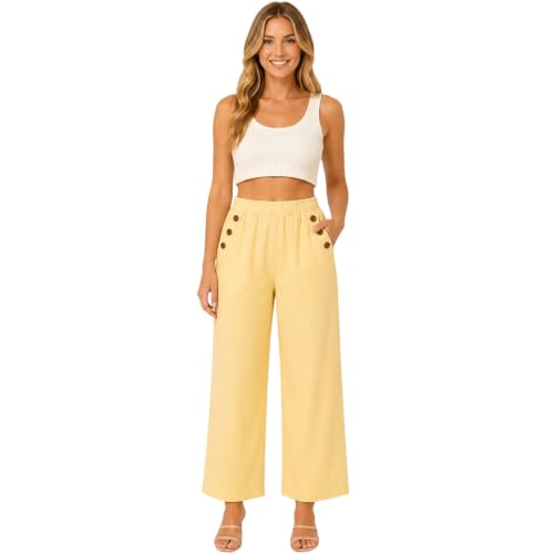 Pantalon jambes larges femme taille haute élastique ample été vacances