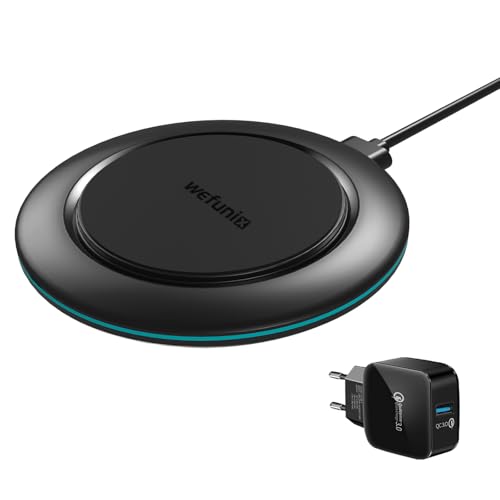 Wefunix 15W Chargeur Induction Rapide, Qi Chargeur sans Fil [Adaptateur QC 3.0 Inclus] Compatible avec iPhone 16 15 14 13 12 11 XS X SE Samsung Galaxy Z Flip S25 S24 S23 S22 S21 S20 Note 20/10 Huawei