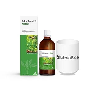 Salviathymol N MADAUS: Mundspülung bei Entzündung von Zahnfleisch und Mundschleimhaut mit sieben ätherischen Ölen, 100 ml + Zahnputzbecher