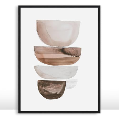 Moonow7 Earthy Tones Abstract Wall Art Poster, Geometric Watercolor Print,