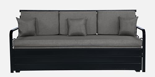 Image of 3 Seater Metal Sofa Cum Bed with Hydraulic Storage | Sofa Set for, Living Room, Guest Room, Bedroom| King Size Convertible Sofa Bed Comfortable Seating |King Size (Grey & Black)