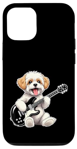 エレキギターを弾く面白いキャバション犬音楽愛好家 スマホケース iPhone 12/12 Pro 用