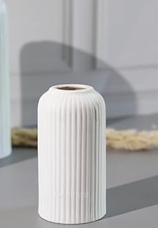 Craftribal's Modern Ceramic Flower Vase for Living Room, Flower Pots for Home Decoration, Home Decor, Line Vase (Set of 3PCS) White