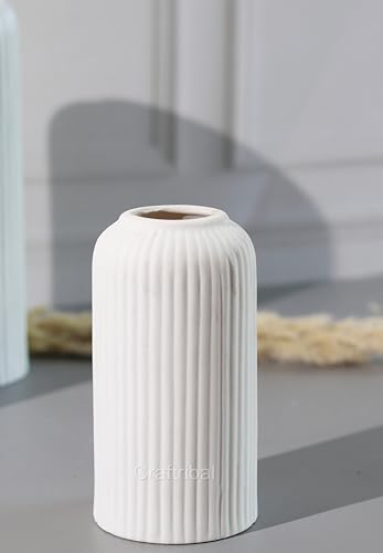Craftribal's Modern Ceramic Flower Vase for Living Room, Flower Pots for Home Decoration, Home Decor, Line Vase (Set of 3PCS) White