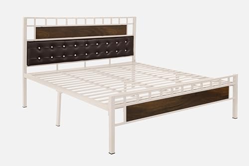 Image of Orvo Metal Queen Size Bed Without Storage | Wrought Iron Double Bed with Headboard & Footboard | Sturdy Powder Coated Platform Bed Queen Size Cot for BedroomLivingRoom Ivory (75x60)