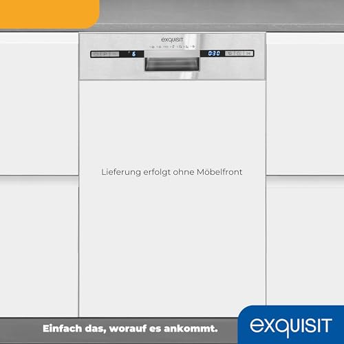 Exquisit Geschirrspüler EGSP2109-EB-030E inox | Teilintegrierter Geschirrspüler 45 cm | LED | 9 Maßgedecke | Spülmaschine 45 cm teilintegriert