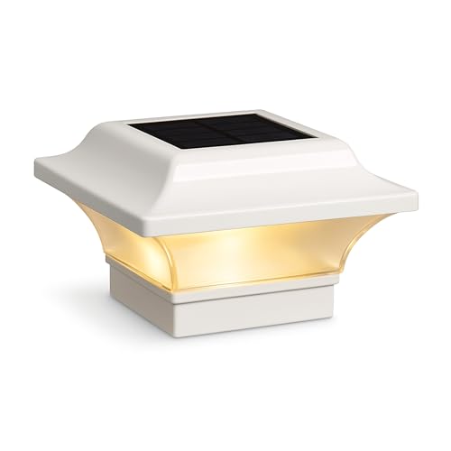 Classy Caps 2x2 Imperial Solar Post Cap - Fits 2"x2", 2.25"x2.25", & 2.5"x2.5" Deck & Fence Posts - White Cast Aluminum -Warm/Cool Light Color Modes
