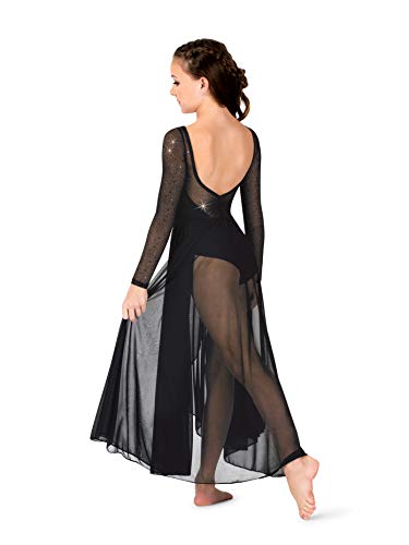 Girls Performance Twinkle Mesh Long Sleeve Dress Tw317Blkm Black Medium #TOP7