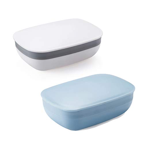 Snowkingdom 2 Pcs Travel Soap Case Box Holder With Strong Sealing, Portable Leak Proof - White & Blue Pack Of 2 #TOP7