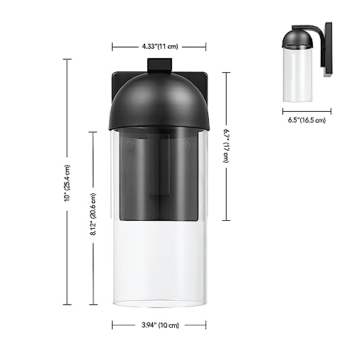 Image of Globe Electric 60000023 12W LED Integrated Outdoor Wall Sconce, Matte Black, Clear Glass Shade, Porch Light, Wall Lights for Living Room, Patio Decor, Apartment Essentials, Outside House Lights