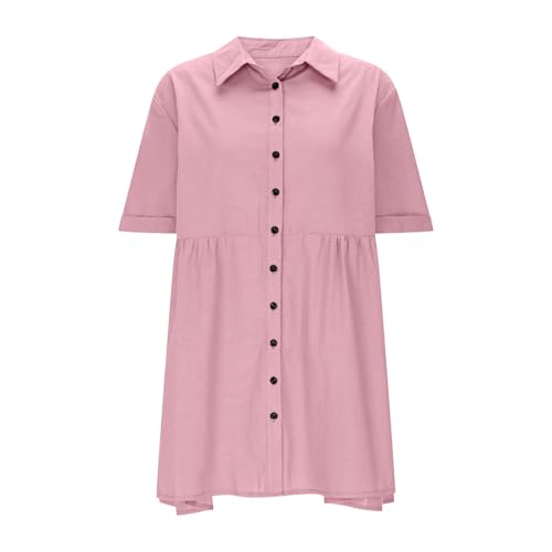 Women's Short Sleeve Casual Dresses with Pockets Lapel Neck Button Down Solid Color Summer Trendy Loose Midi Dress4