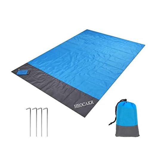 HEOCAKR Alfombras de Playa, 140 x 200 cm Manta de Picnic Impermeable Plegable Compacto con 4 Estaca Fijo para la Playa Acampar Picnic y Otra Actividad al Aire Libre (Azul)