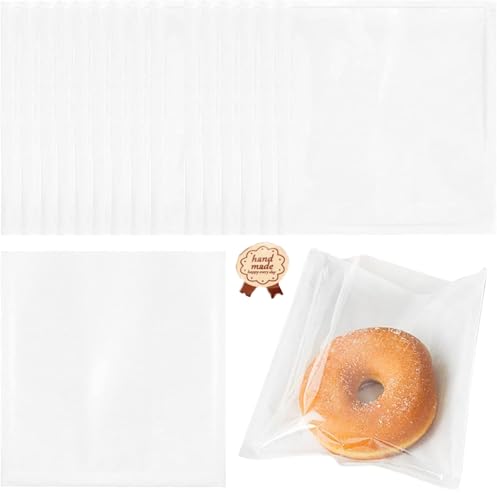 YFFSFDC パン袋 焼きたてのパン袋 100枚入り 透明の窓付き ベーキング包装 クラフト紙 セミフィルム紙 お菓子 揚げ物 天ぷら 業務用ラッピングシール付き (18×19cm) (白色)