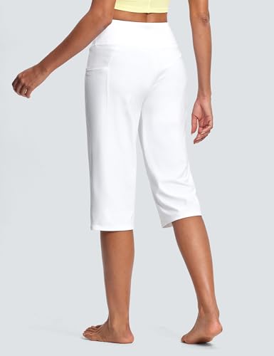 Capri Pants for Women High Waist with Pockets Tummy Control Capri Workout Yoga Pants Loose Straight Leg3