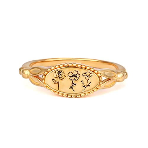 Image of Drawelry Personalized Vintage Birth Flower Ring Sterling Silver Engraved Iris, Water Lily, Metal, not known