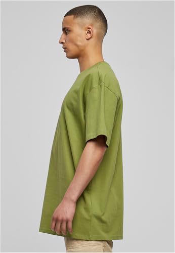 URBAN CLASSICS Camiseta básica de manga corta, cuello redondo normal, de algodón grueso, largo normal, oversized, de hombre, moderna, color verde, talla L