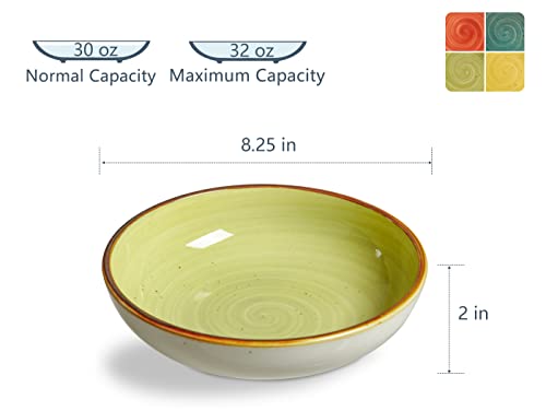 Onemore Pasta Bowls 30 Ounce Porcelain Salad Bowls Shallow Bowls For Pasta Set Of 4 Shallow Bowl Plates, Microwave & Dishwasher Safe, Assorted Color #TOP5