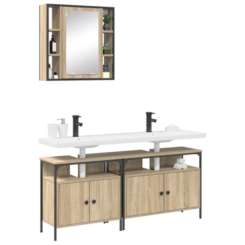 Muebles de baño para ganar espacio: conjunto de madera marrón con armarios 4
