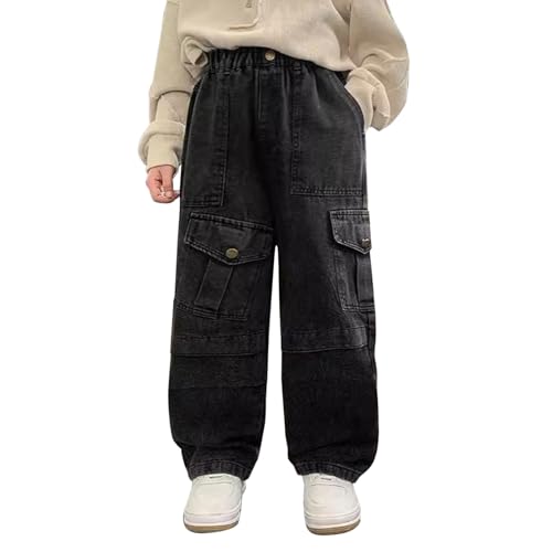 Teen Boys Y2K Cargo Jeans Kids High Waisted Stretch Button Dance Denim Pants Children Baggy Straight Leg Vintage Streetwear