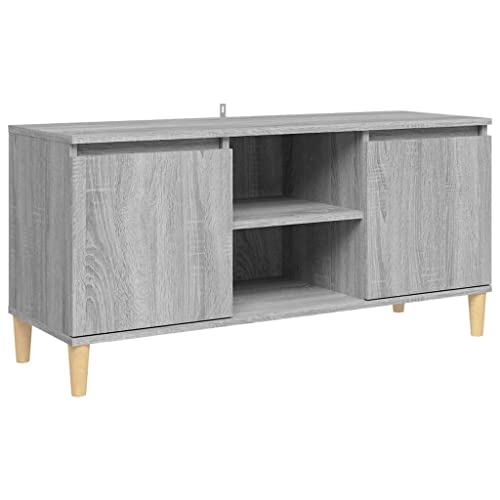vidaXL Mesita de Noche Patas Aparador Auxiliar Armario Cama Dormitorio Habitación Organizador Almacenaje Madera Maciza Gris Sonoma 103,5x35x50 cm