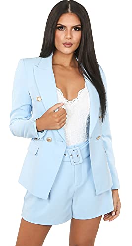 Image of Crazy Girls Womens Gold Button Blazer, Sky Blue, S (UK 8)