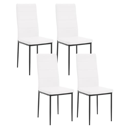WOLTU Sillas de Comedor Pack de 4, Sillas Cocina con Respaldo Alto, Tapizadas en Piel Sintética, con Patas de Metal, para Comedor, Salón, Dormitorio, Blanco