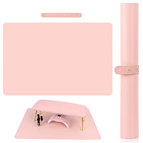 (MAT ONLY) Pink Nail Art Table Mat Foldable Nail Art Hand Rest Pad for Nail Arm Rest Cushion Soft Microfiber Leather Nail Mat Manicure Pad Nail Table Pad Desk Mat for Nail Technician Salon Home