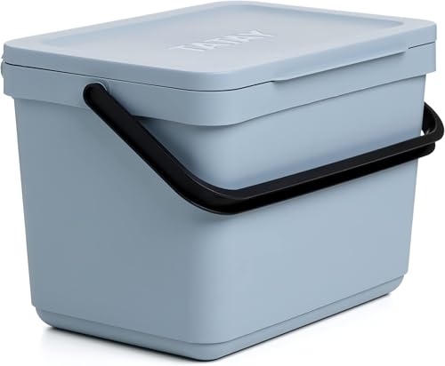 TATAY Kitchen Food Waste Compost Caddy Bin, 6L Capacity, Polypropylene, Made from 100% Recycled Materials, Ocean Colour. Measures 26,5 x 19 x 18,5 cm (1105501) (Pack of 5)