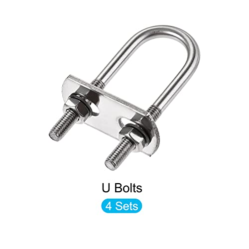 Image of METALLIXITY U Bolts 4 Sets (M6x22x70mm), Round U Bolt 304 Stainless Steel with Accessories - for Construction, Pipe