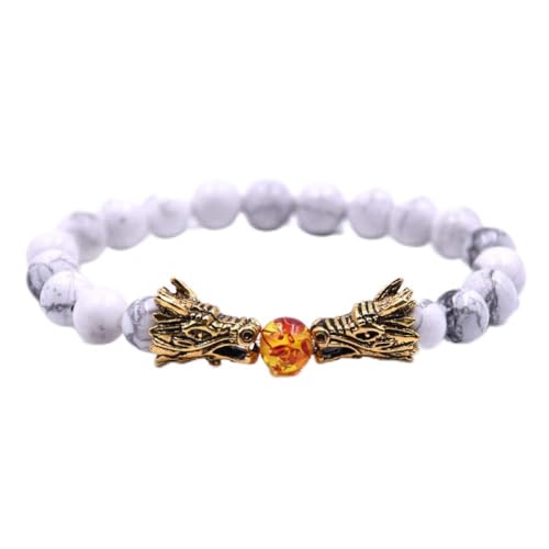 Bracelet dragon en granit blanc et perles naturelles de 8mm
