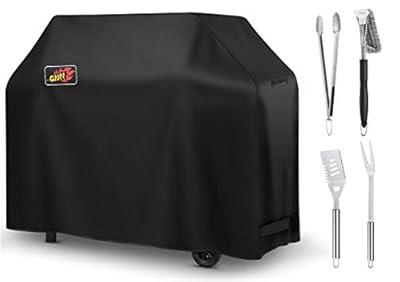 VicTsing Grill Cover with Stainless Steel Spatula, Fork, Brush & Tongs, 58-Inch BBQ Gas Cover Waterproof, Sunproof, with BBQ Grilling Tools Set