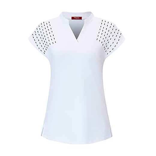 Felisou Golf Clothes for Women,Tennis Polo Shirts Athletic Moisture Wicking Running Short Sleeve Sport T Shirts V Neck Summer Casual Clothes White M