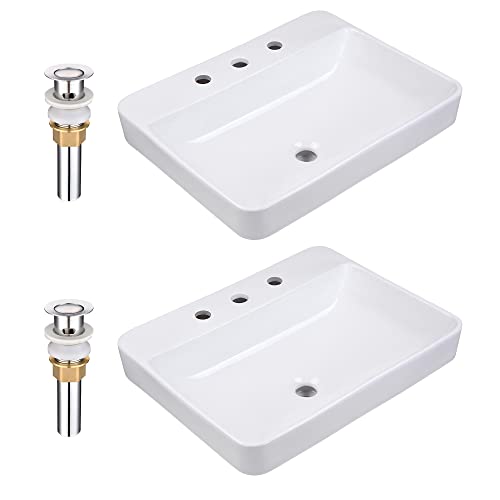 Aquaterior 2 Pack 23" X 18" Rectangle Vessel Sink Drop In Ceramic Basin With With Widespread Faucet Holes,Pop Up Drain #TOP28