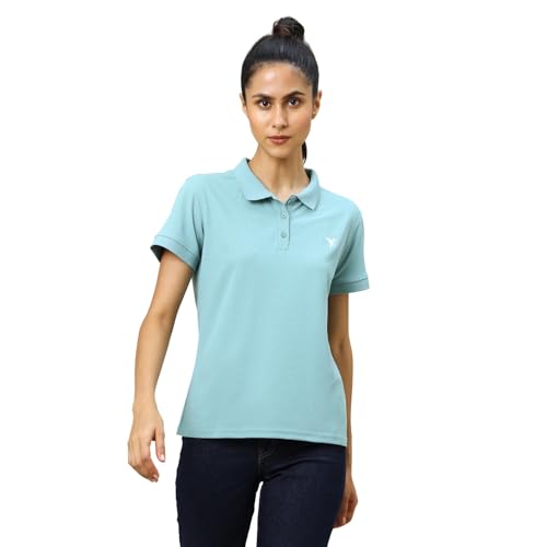 Image of TECHNOSPORT Womens Polyester Slim Fit Solid Half Sleeve Polo Matpiq T-Shirt with Techno Dry, Anti Static for Regular Use
