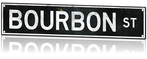Bourbon Street Metal Sign 18x4 Inch - Embossed Retro New Orleans and Mardi Gras Street Art for Home, Bar, Garage, or Man Cave Decor – New Orleans Gifts And Decor