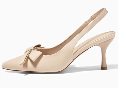 Image of Coutgo Womens Slingback Kitten Heels Bow Closed Pointed Toe Pumps Slip on Office Work Dress Shoes
