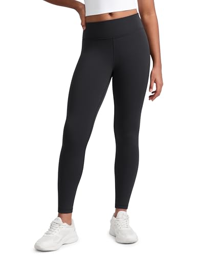 CRZ YOGA Girls Matte Thermal Fleece Lined Full Length Leggings - Casual Athletic High Waist Pants Winter Warm Kids Teen Ink Gray Medium