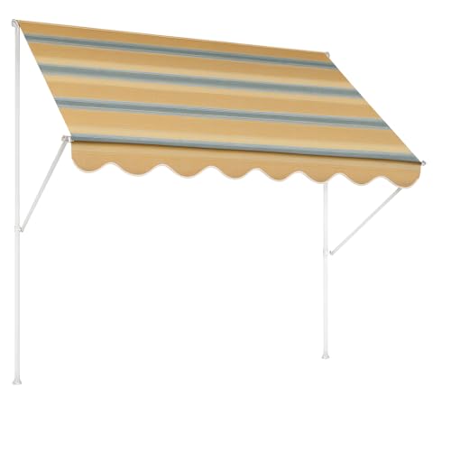 Angerer Klemmmarkise Exklusiv mit Handkurbel, Terrasse/Balkon, einfache Montage ohne Bohren, Made in Germany, hochwertiger Stoff, UV-beständig, höhenverstellbar, wasserabweisend, 300 cm Gelb-Blau-Weiß