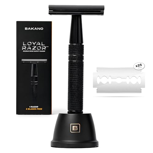 BAKANO LOYAL SAFETY RAZOR-Maquinilla de Afeitar Doble Filo para Hombre. Set de Afeitado Manual. Cuchilla Clasica. Maquinilla Afeitar Hombre. CUCHILLAS Y SOPORTE INCLUIDO