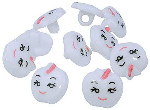 AERZETIX - C56671 - Set of 10 Buttons for Sewing in The Shape of Apple 13.6x13.4x8.4 mm - Colour White - Opening 3x3 mm - Made of Plastic - Haberdashery Production of Clothes Sewing by Hand