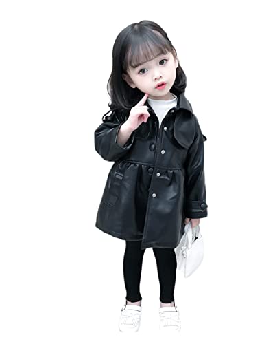 Image of TAOJIAN Toddler Girls PU Faux Leather Jackets, Windbreaker Turn-Down Collar Long Sleeve Crop Tops Outerwear Coats for 1-6Y