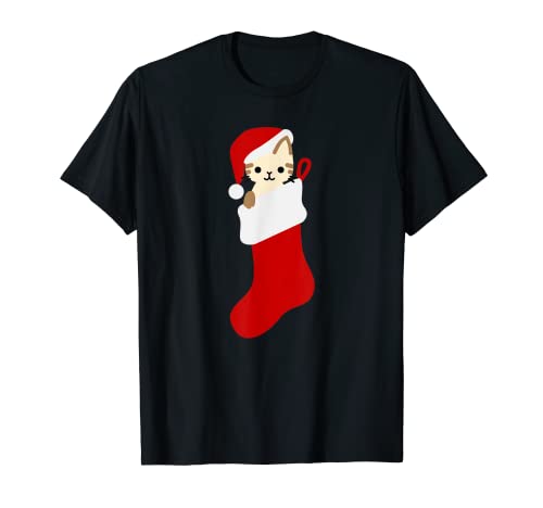 Lindo gato Navidad calcetín divertido Navidad Catmas Camiseta
