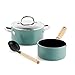 Produktbild GreenPan Mayflower Gesundes keramisches Antihaft-Kochgeschirr-Set, 4-teilig, Vintage-Holzgriff, PFAS-frei, Induktion, Rauchblau