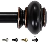 H.VERSAILTEX Single Window Curtain Rods for Windows 28 to 48 Inches Adjustable Decorative 3/4 Inch Diameter with Classic Finials, Black with Antique Bronze Finishing