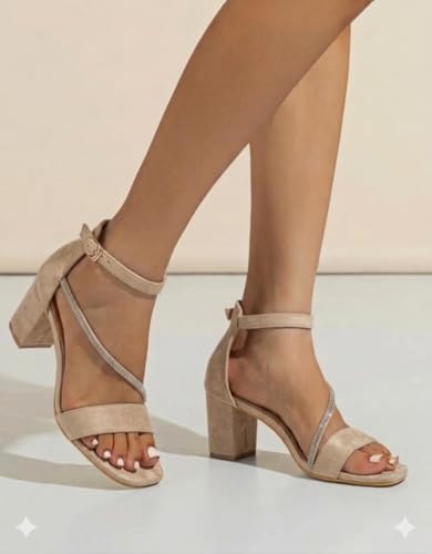 Image of SKOLL Women's Trendy Block Heels | Open-Toe Sandals with Ankle Support | Anti-Skid Sole & Cushioned Footbed Block Heels For Girls & Women