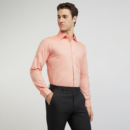 Image of Raymond Men's Slim Fit Solid Pattern Pure Cotton Semi Cut Away Collar Full Sleeve Formal Shirt