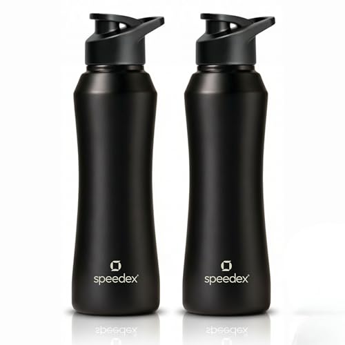 Image of Speedex Stainless Steel Water Bottle 1 Ltr, 1000 ml Metal Bottle For Daily, Office, School, Gym, Travel Use for Men, Women, Kids, Adults-Leak Proof Sipper Cap, BIS Approved, Black, Set of 2