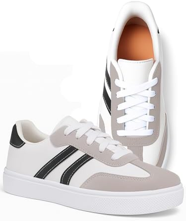 Tênis Feminino Casual Moda Clássico, Branco e Cinza Camurça, Deta...