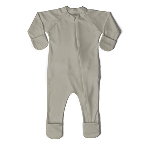 Image of Goumikids Unisex Baby Footie Pajamas Footed Sleeper Organic Bamboo and Cotton Blend Fabric Clothes with Adjustable Sock Feet, 0-3M Moss
