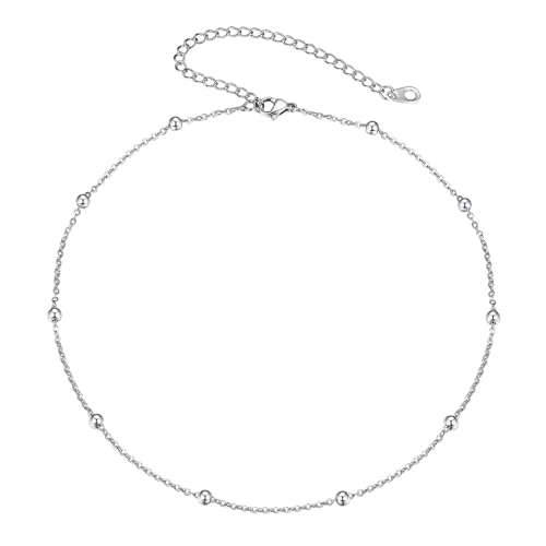 FOCALOOK Collier Ras du Cou Chaîne Femme Argent/Plaqué Or/Noir Chaine Interbilles Courte Acier Inoxydable de 35+9cm Ajustable Choker Women Bijou Cadeau pour...